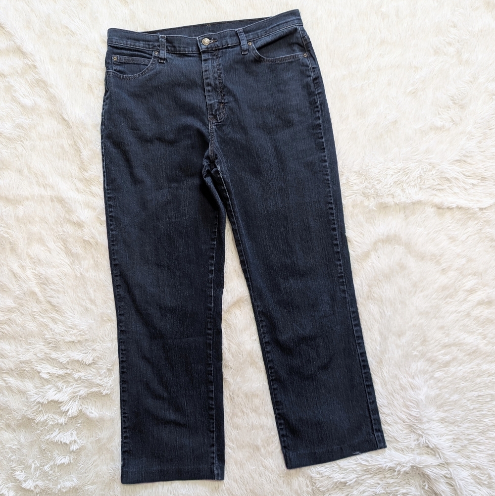 Lee Denim Dark Wash High Waisted Straight Leg Classic Retro Blue Jeans - Picture 2 of 12